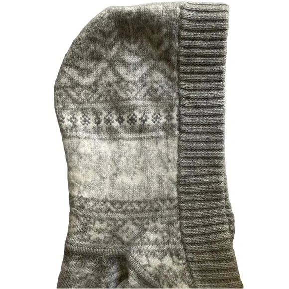 Eddie Bauer Long Sleeve Hooded Cardigan Sweater Snowflake Grey White Size Medium